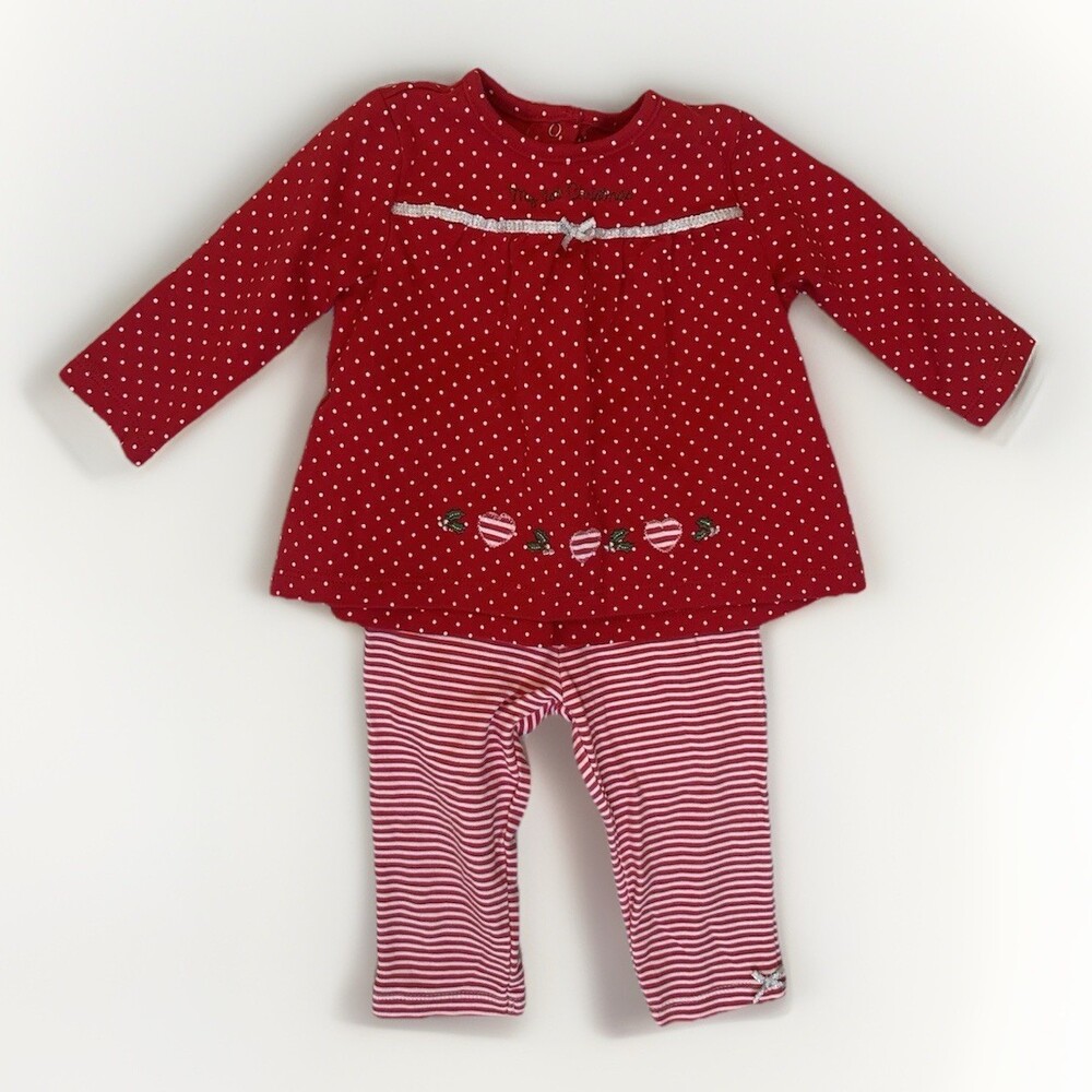 Little Me Baby Girl 12M My First Christmas Outfit Polka‎ Dot Top & Stripe Pants